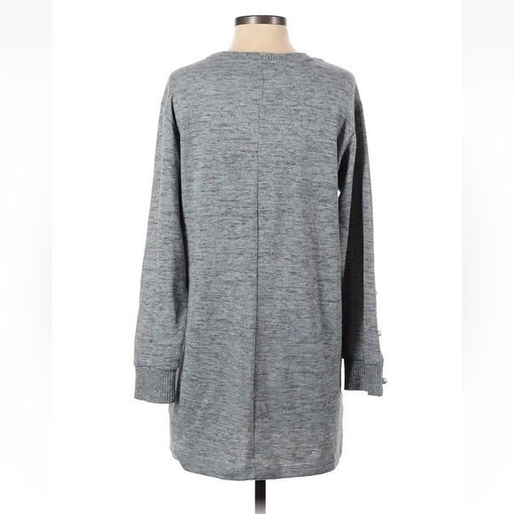 Zara Tunic Sweater Heather Gray Pearl Button Sleeves - Picture 2 of 11